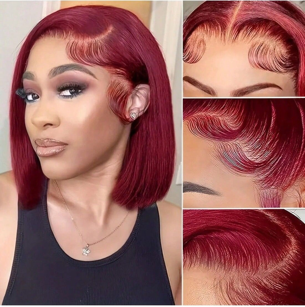 13*4 Lace Wigs  Burgundy For Black Woman 12 Inches