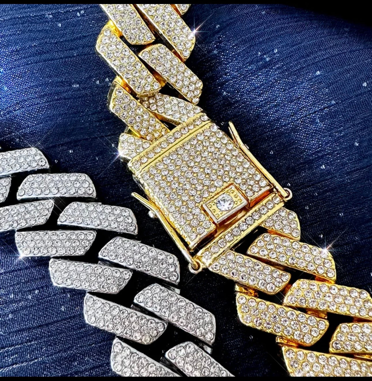 MEN HIP HOP EXAGGERATED BRACELET 8 INCHES AND NECKLACES 20 INCHES 50 cm SET 2 PIECES