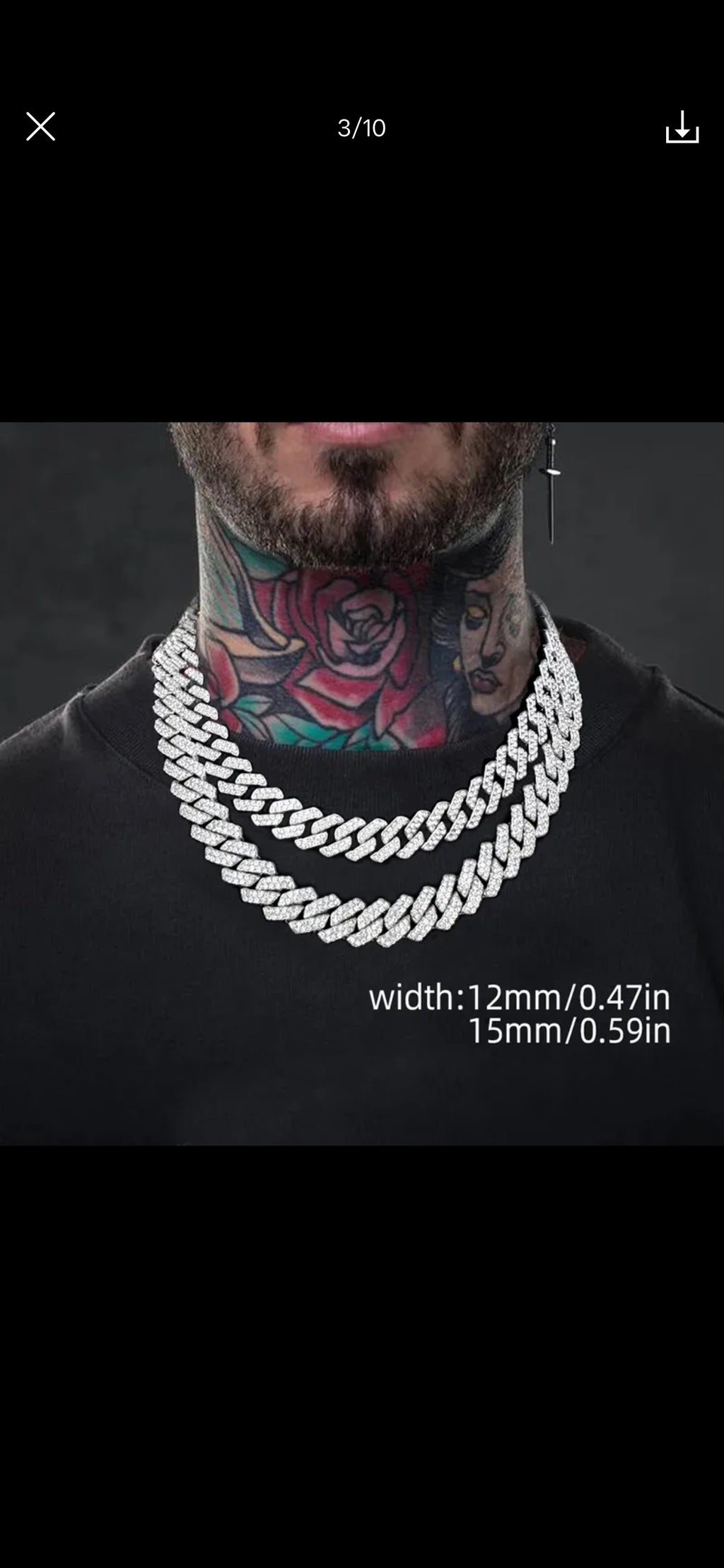 Necklace and Bracelet set for men Cuban style 18 inches 45 cm
