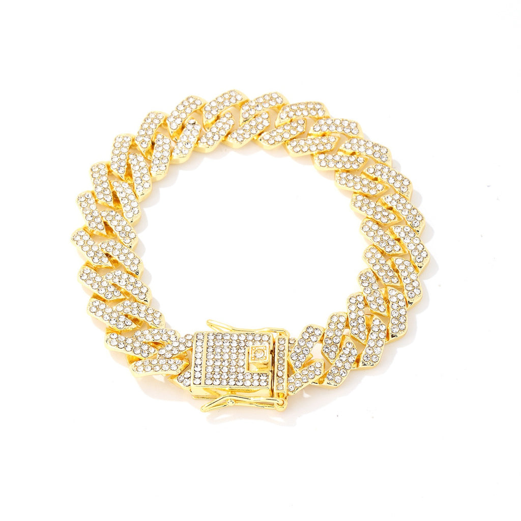 MEN HIP HOP EXAGGERATED BRACELET 8 INCHES AND NECKLACES 20 INCHES 50 cm SET 2 PIECES