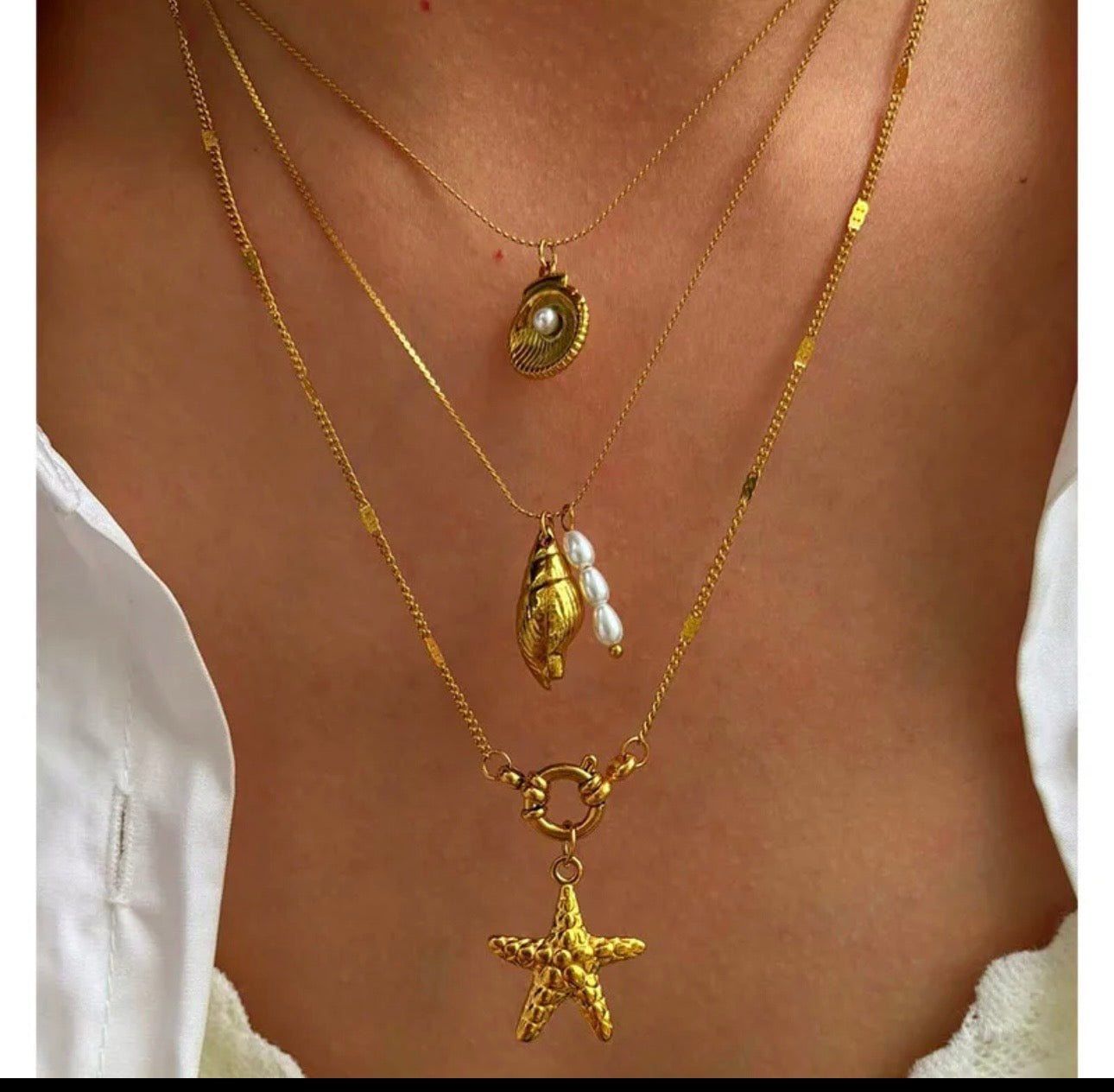 NECKLACES FOR WOMEN BEACH VACATION ACCESSORY 3 PIECES STAINLESS STEEL