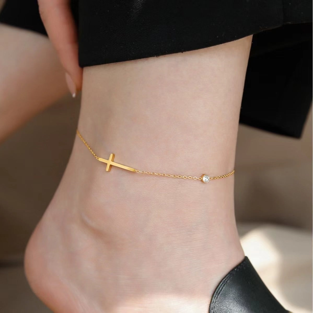 Cross Necklaces and Bracelet, Anklet for women 3 pieces STAINLESS STEEL