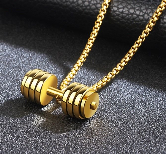 Men's Necklaces 18 K Gold long chains Stainless Steel Gym Weights